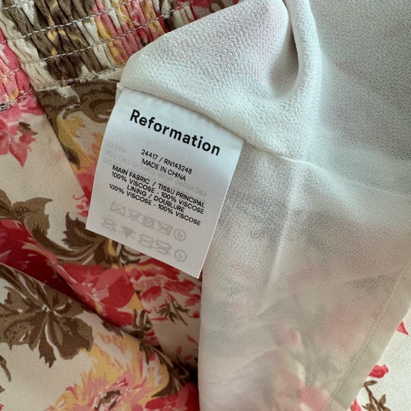 Reformation Floral Dress Pink White Yellow Green Side Slit Spaghetti Straps - Picture 8 of 8